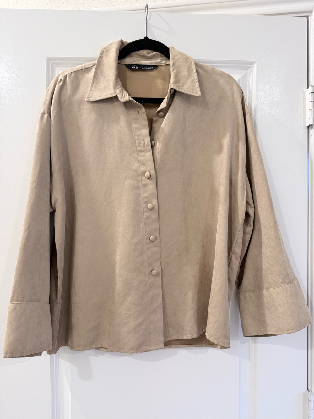 Zara Taupe Button-Front Relaxed Shirt Jacket